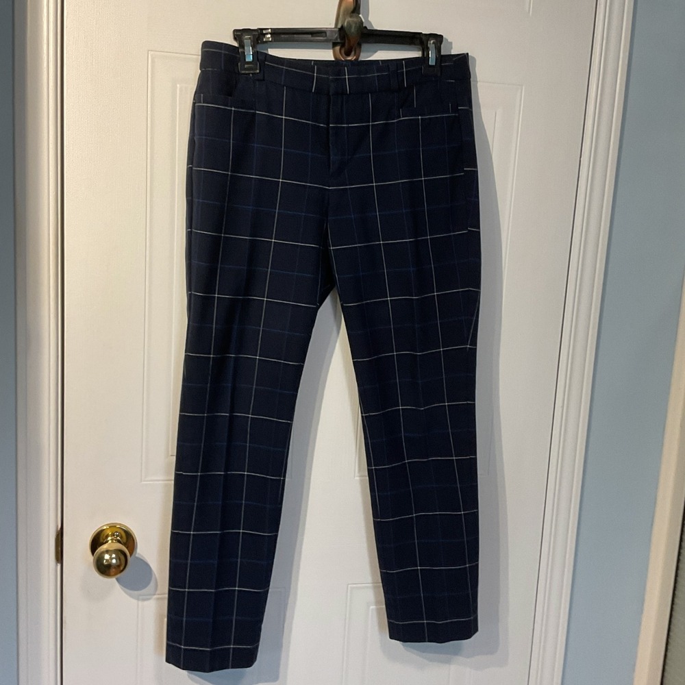 Banana Republic Sloan Pants Womens 4 Navy Blue Excellent Plaid Windowpane Slim